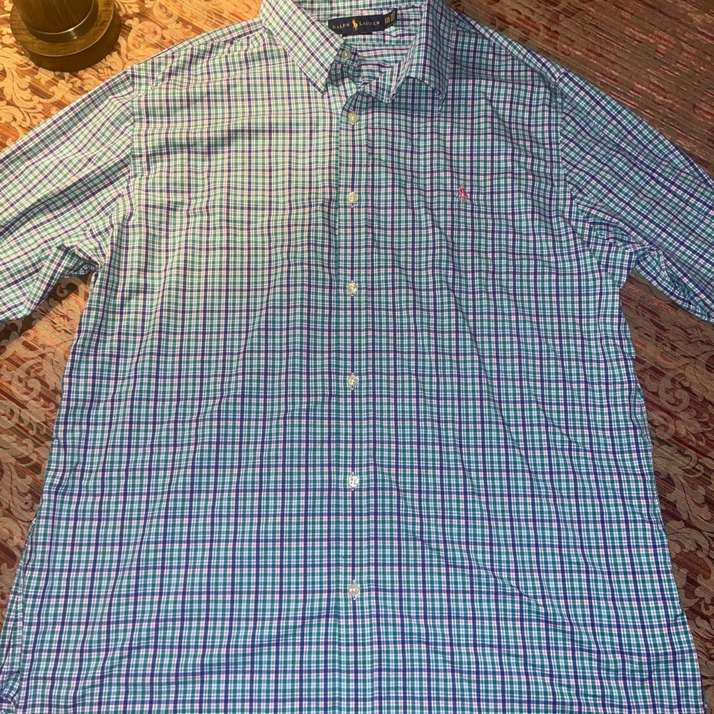 Ralph Lauren Blue and Green Casual Button Down Shirt